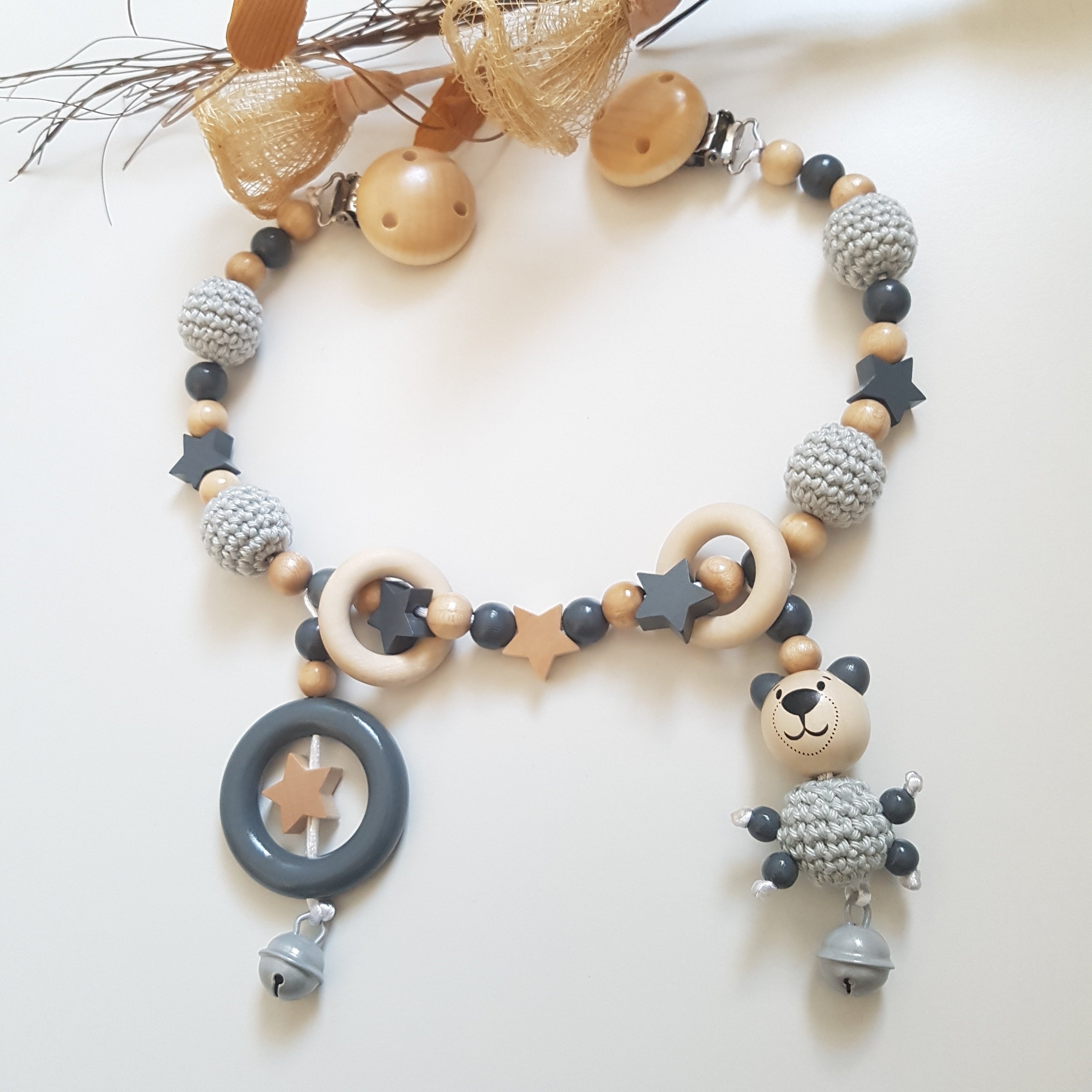 Kinderwagenkette Bär| Personalisierte Schnullerkette |Babygeschenke Set zur Geburt