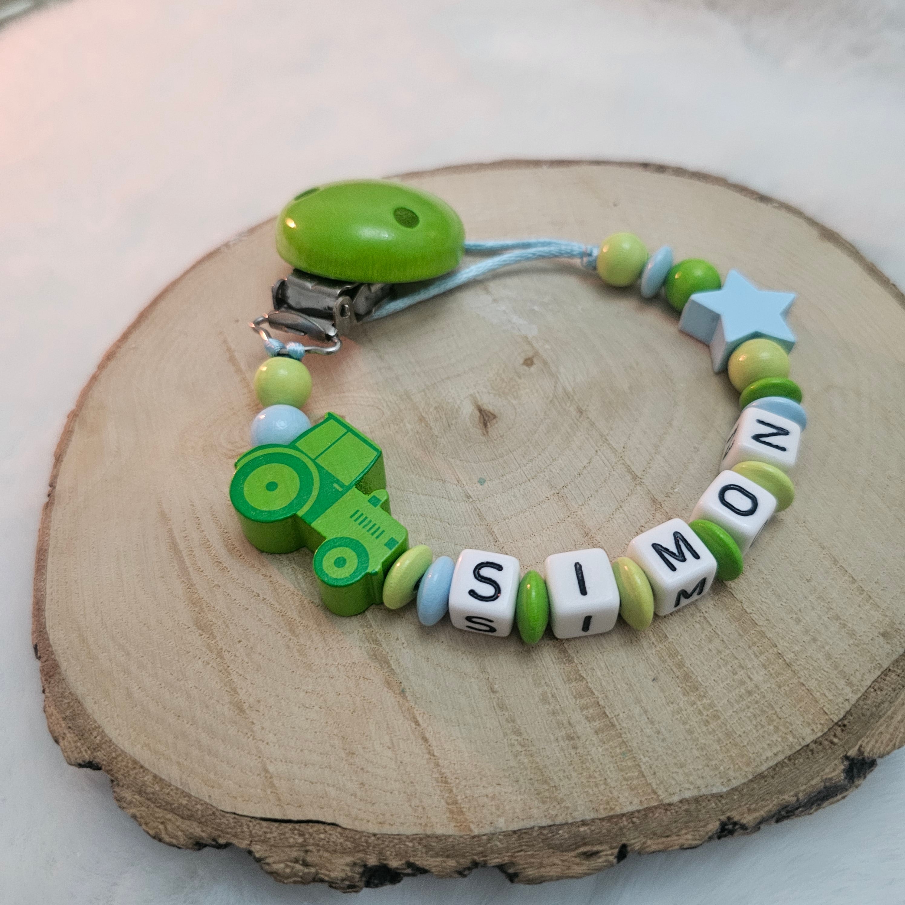 Schnullerkette mit Namen | Traktor | Babygeschenke zur Geburt | personalisierte Schnullerkette | Taufgeschenk