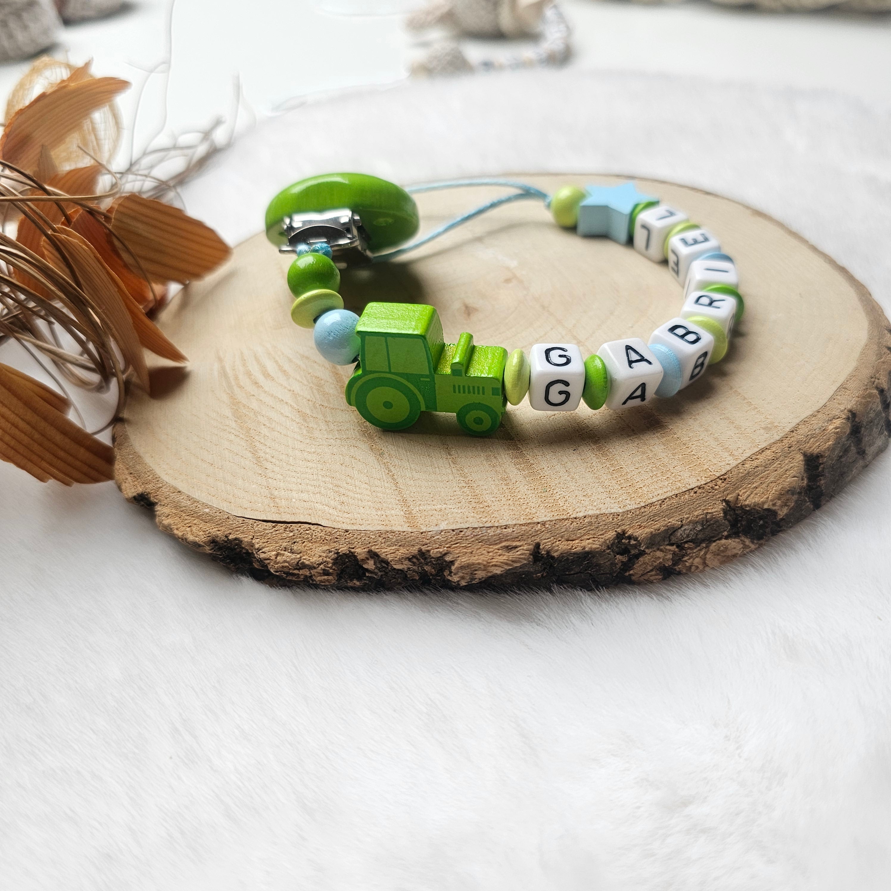 Schnullerkette mit Namen | Traktor | Babygeschenke zur Geburt | personalisierte Schnullerkette | Taufgeschenk