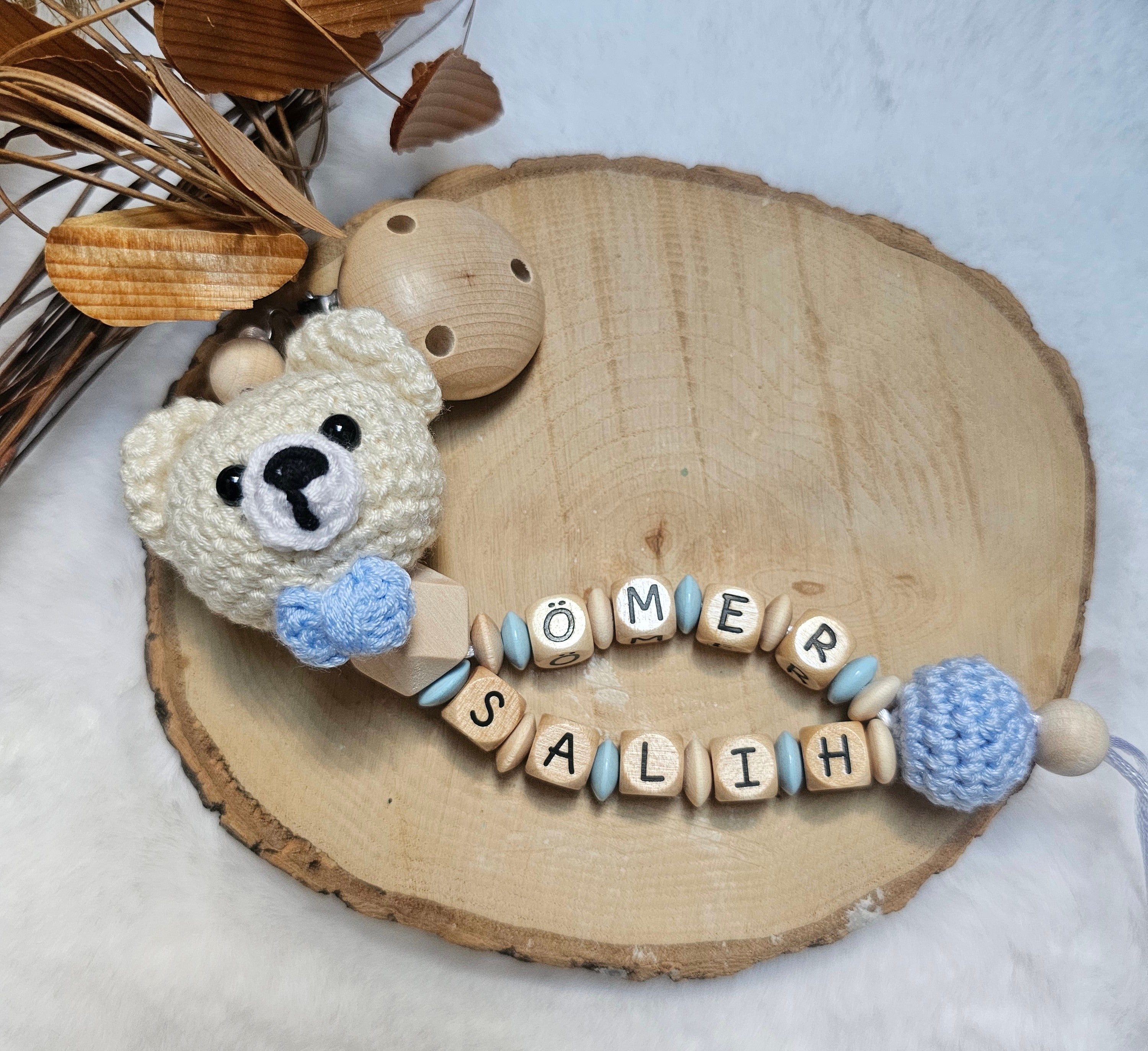 Schnullerkette mit Namen Doppelnamen | Babygeschenke zur Geburt | Taufgeschenk