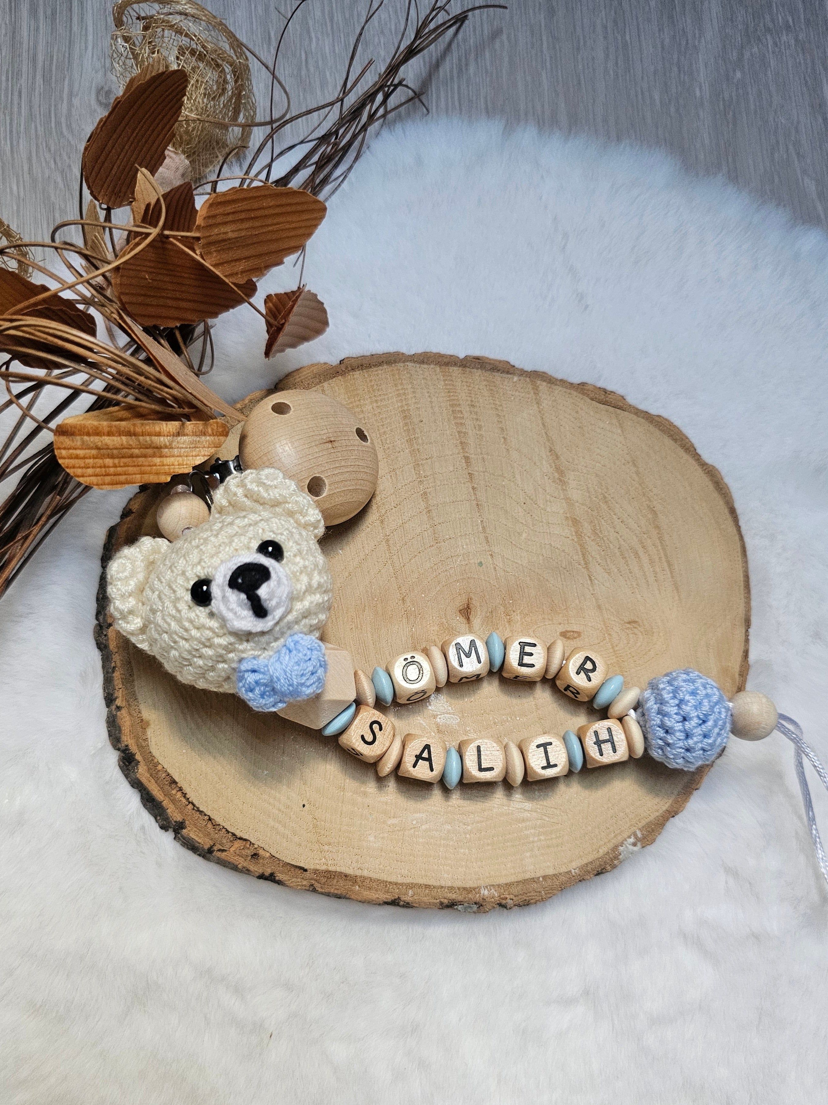 Schnullerkette mit Namen Doppelnamen | Babygeschenke zur Geburt | Taufgeschenk