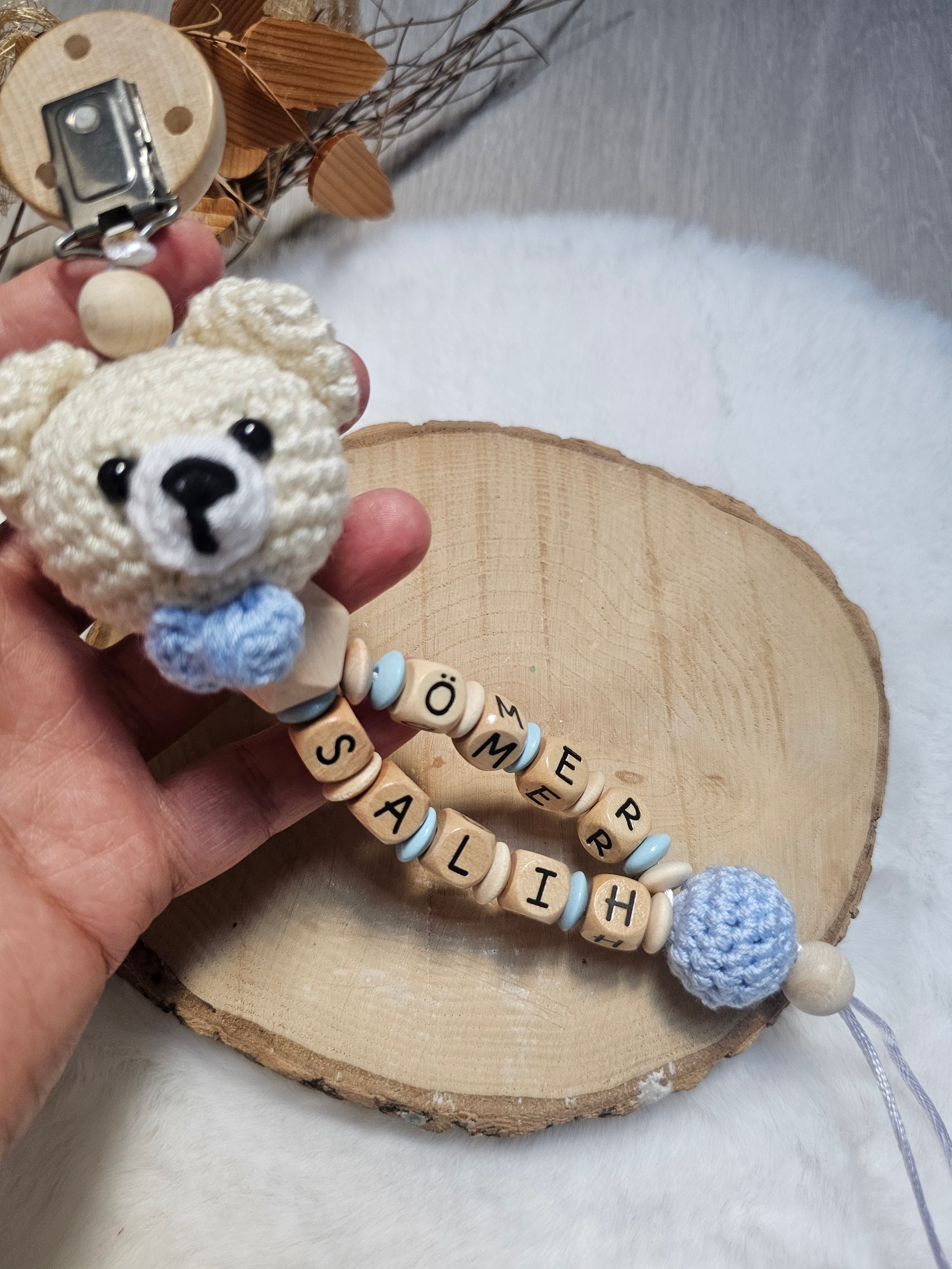 Schnullerkette mit Namen Doppelnamen | Babygeschenke zur Geburt | Taufgeschenk