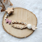 Schnullerkette mit Doppelnamen – creme/rosa