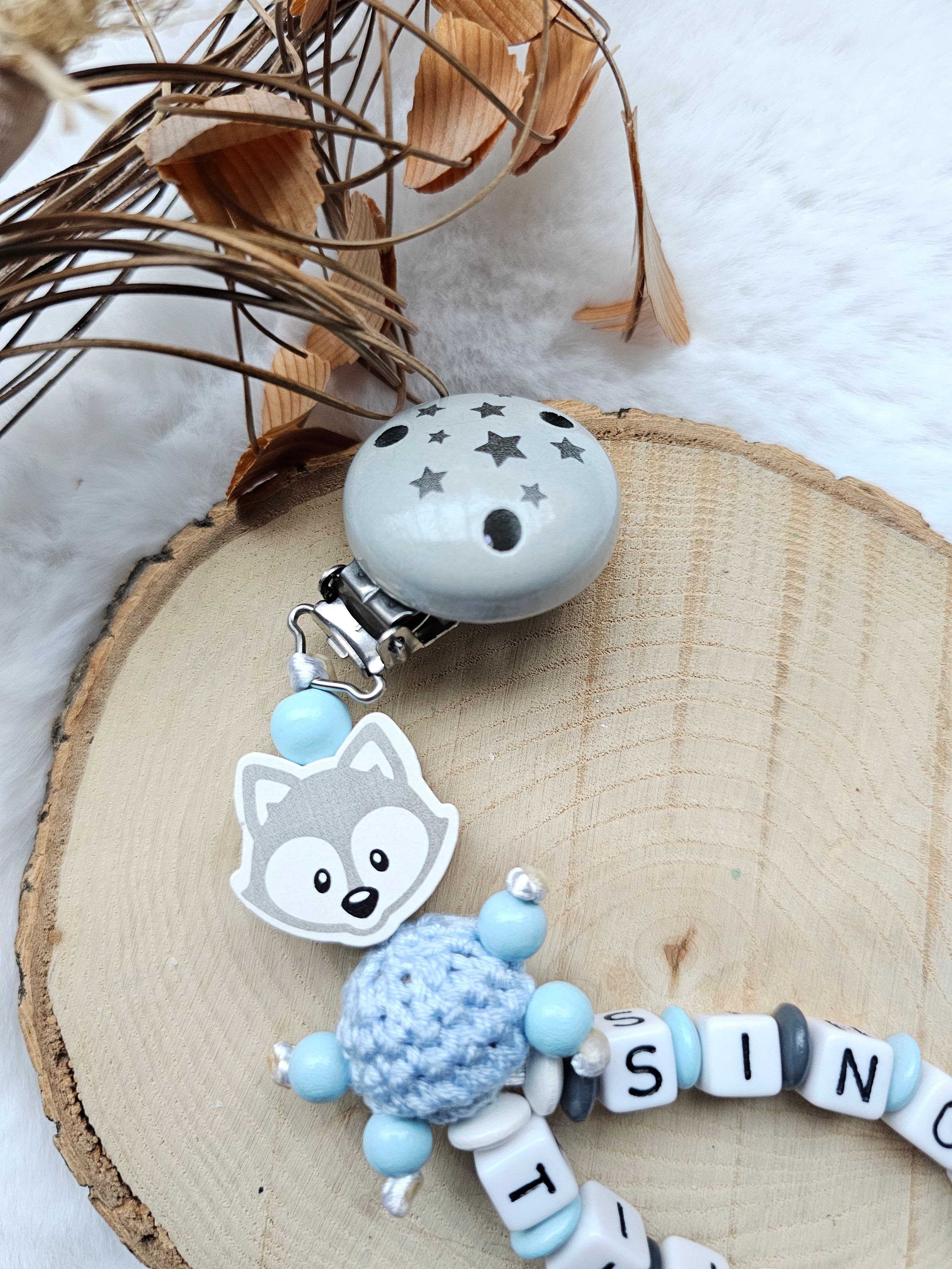 Schnullerkette mit Doppelnamen | Schnullerkette Fuchs |Babygeschenke zur Geburt