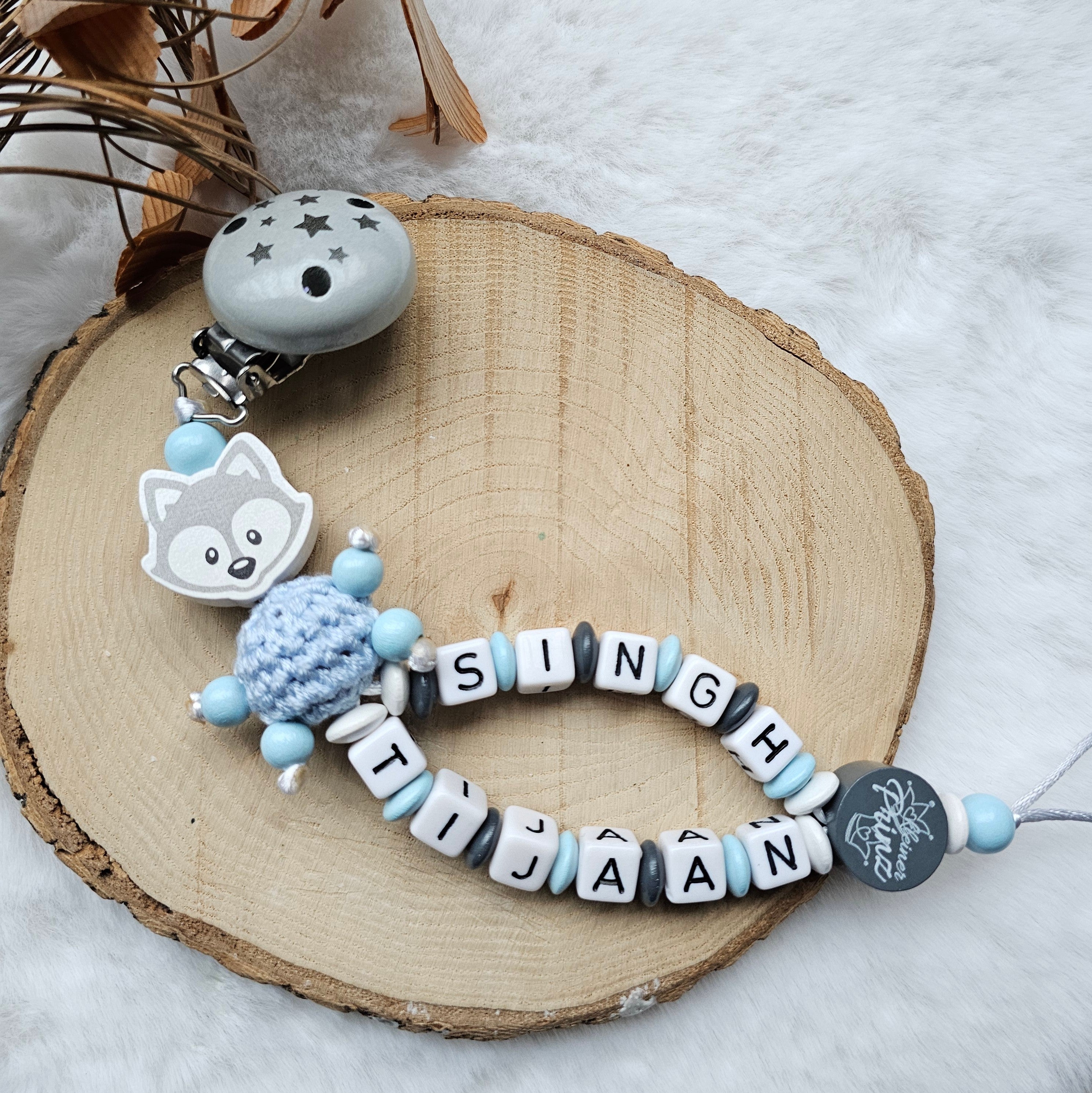 Schnullerkette mit Doppelnamen | Schnullerkette Fuchs |Babygeschenke zur Geburt