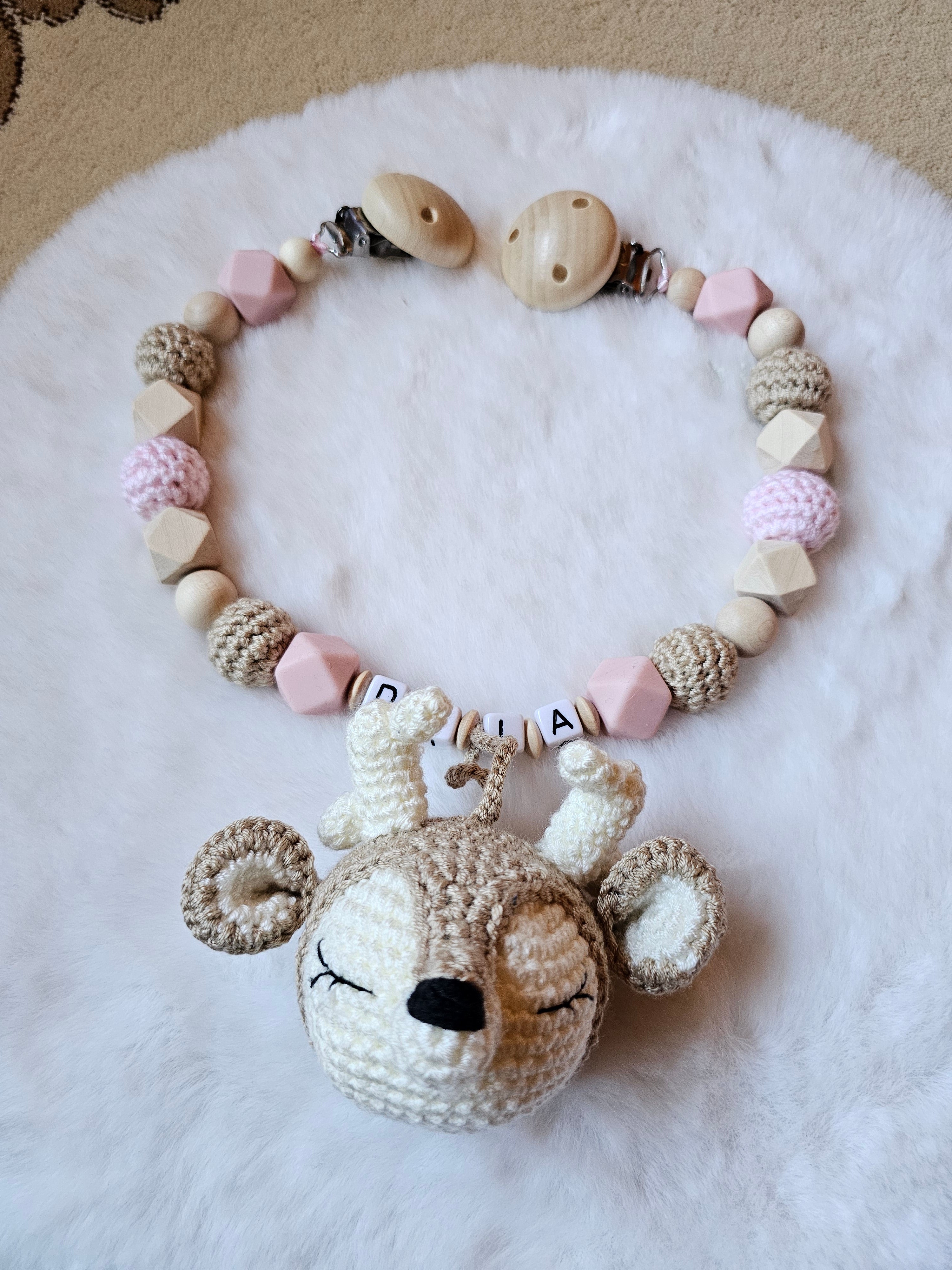Kinderwagenkette Rehkitz | personalisierte Schnullerkette |Babygeschenke zur Geburt