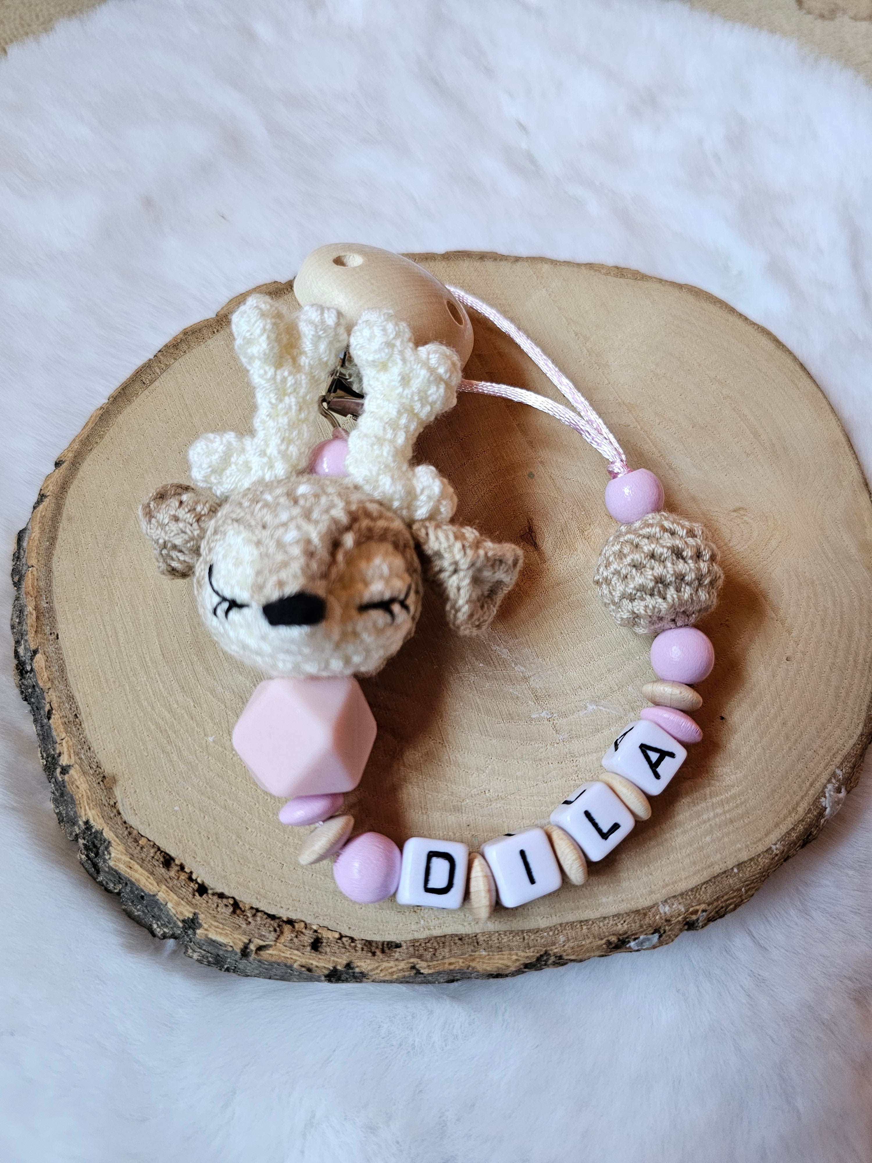 Kinderwagenkette Rehkitz | personalisierte Schnullerkette |Babygeschenke zur Geburt
