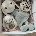 Baby set Hase, Schnullerkette mit Namen,Babygeschenke zur Geburt,Taufgeschenk,Greifring, Babyschuhe, Schmusetier