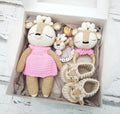 Baby Geschenkset Rehkitz – Schmusetier, Schnullerkette & Greifring – rosa