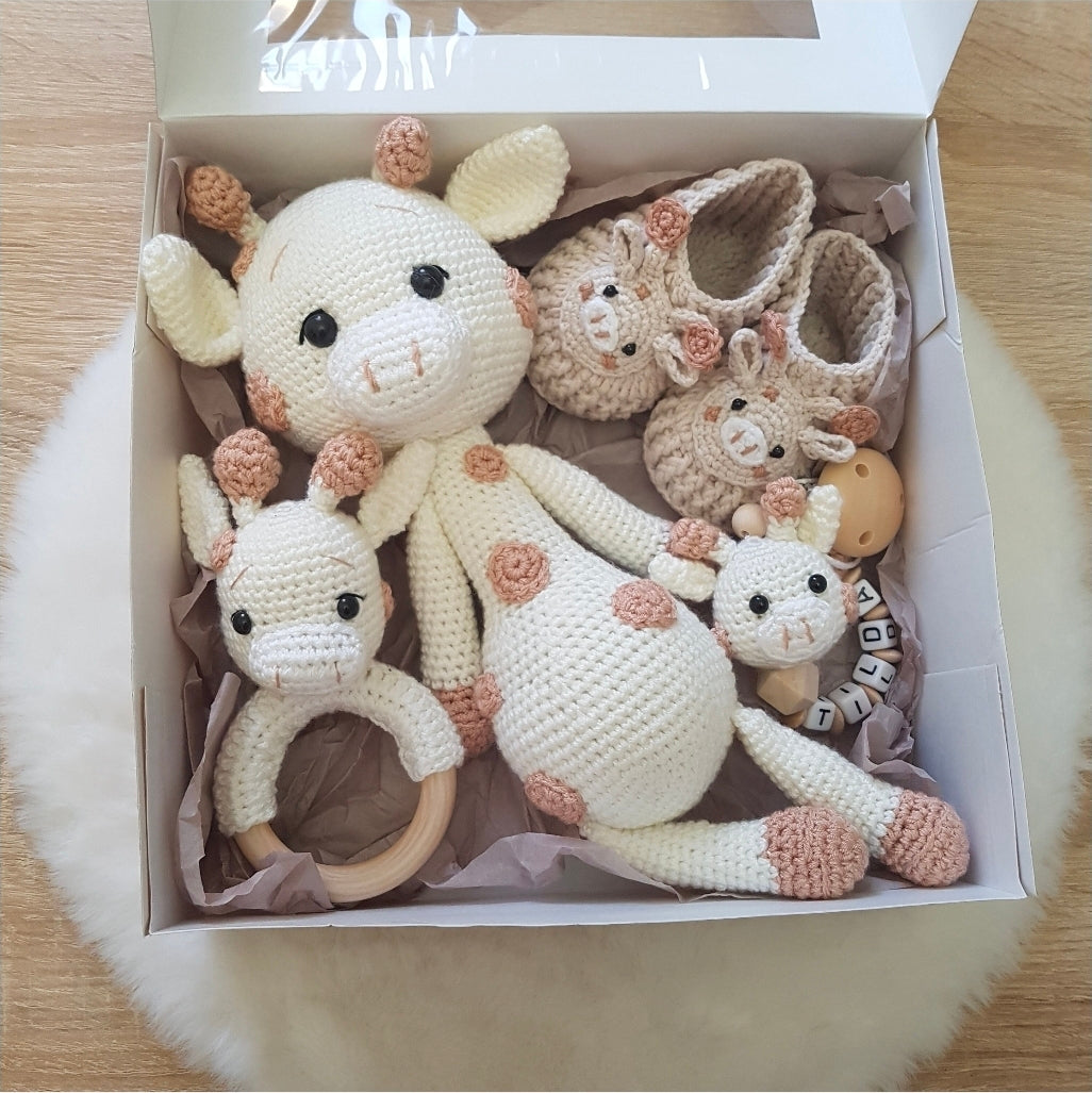 Babygeschenke Set Giraffe  unisex,personalisierte Schnullerkette mit Namen,Taufgeschenk