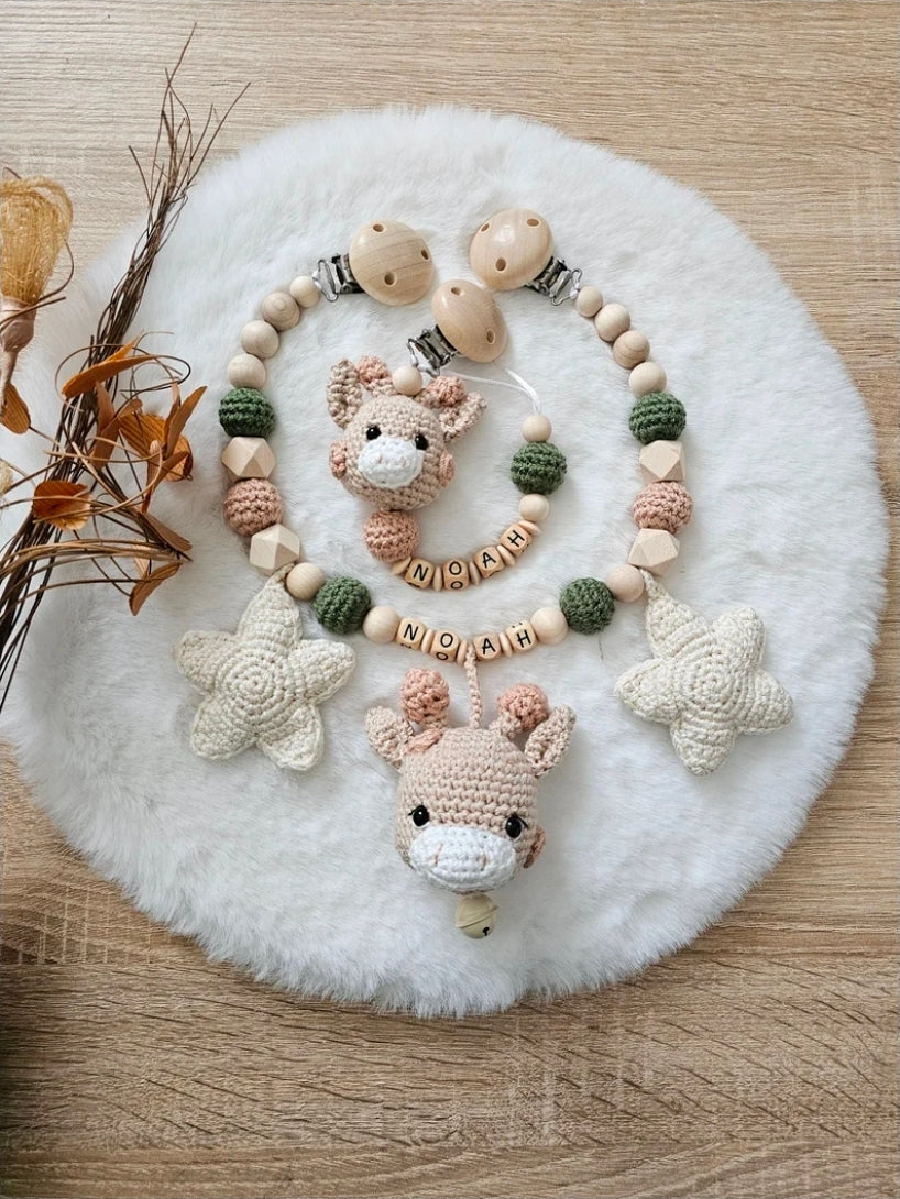 Kinderwagenkette Giraffe | personalisierte Schnullerkette | Schnullerkette Set | Babygeschenke zur Geburt