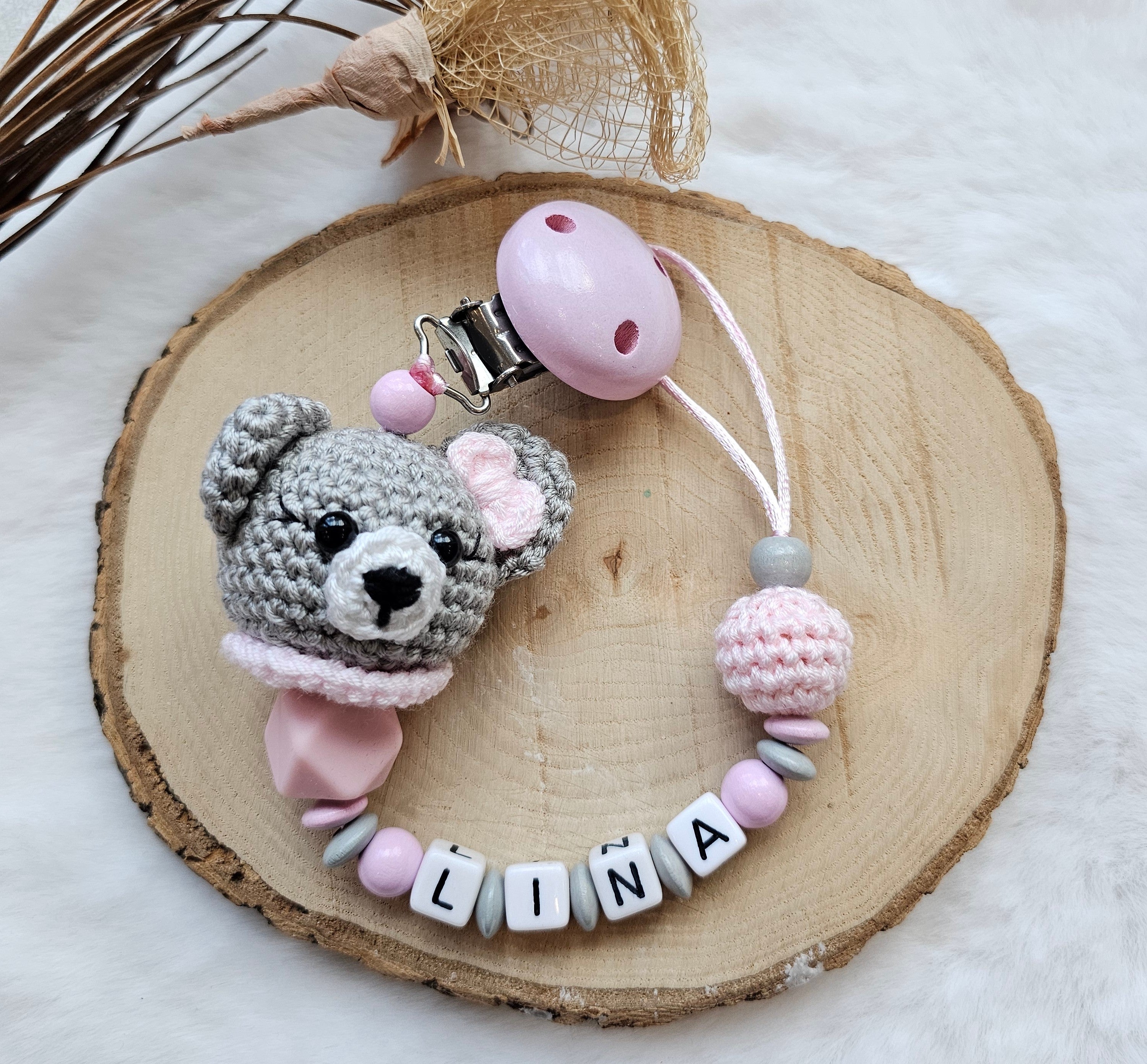 Schnullerkette mit Namen | Bär | personalisierte Schnullerkette