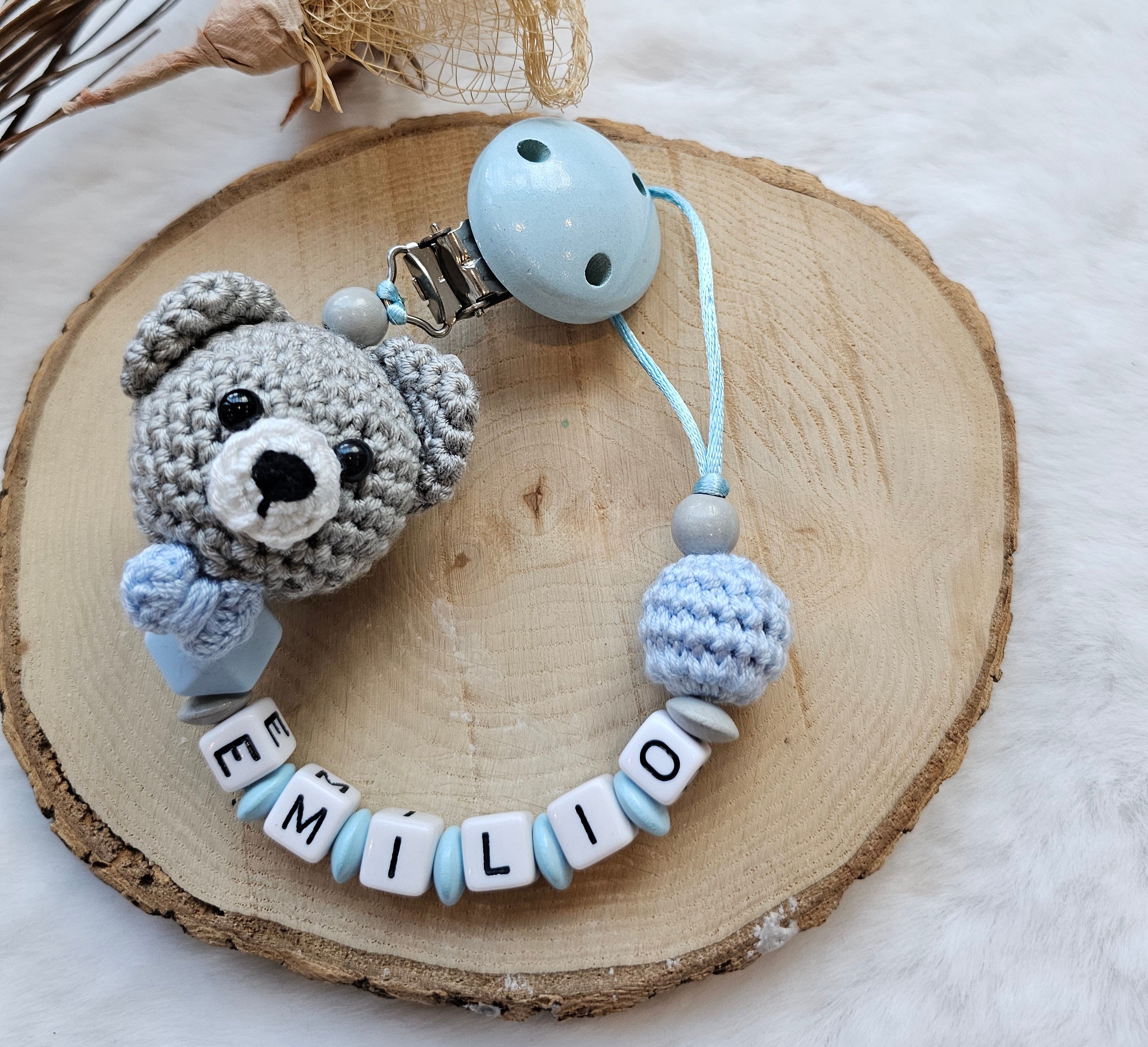 Schnullerkette mit Namen | Bär | personalisierte Namenskette