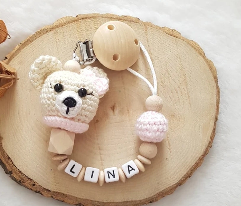 Schnullerkette mit Namen | Bär |Babygeschenke zur Geburt | personalisierte Schnullerkette