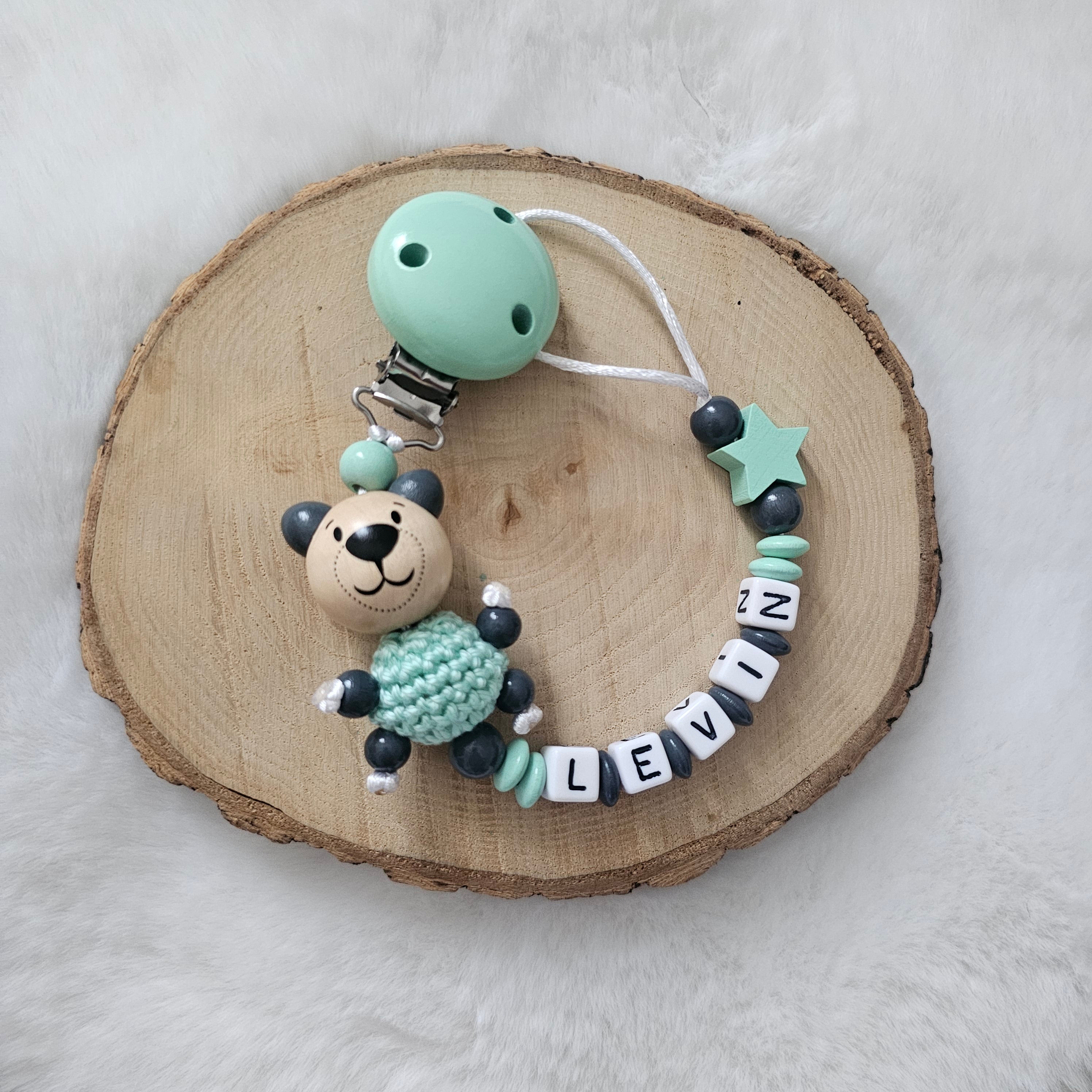 Schnullerkette mit Namen | Bär |Babygeschenke zur Geburt | personalisierte Schnullerkette