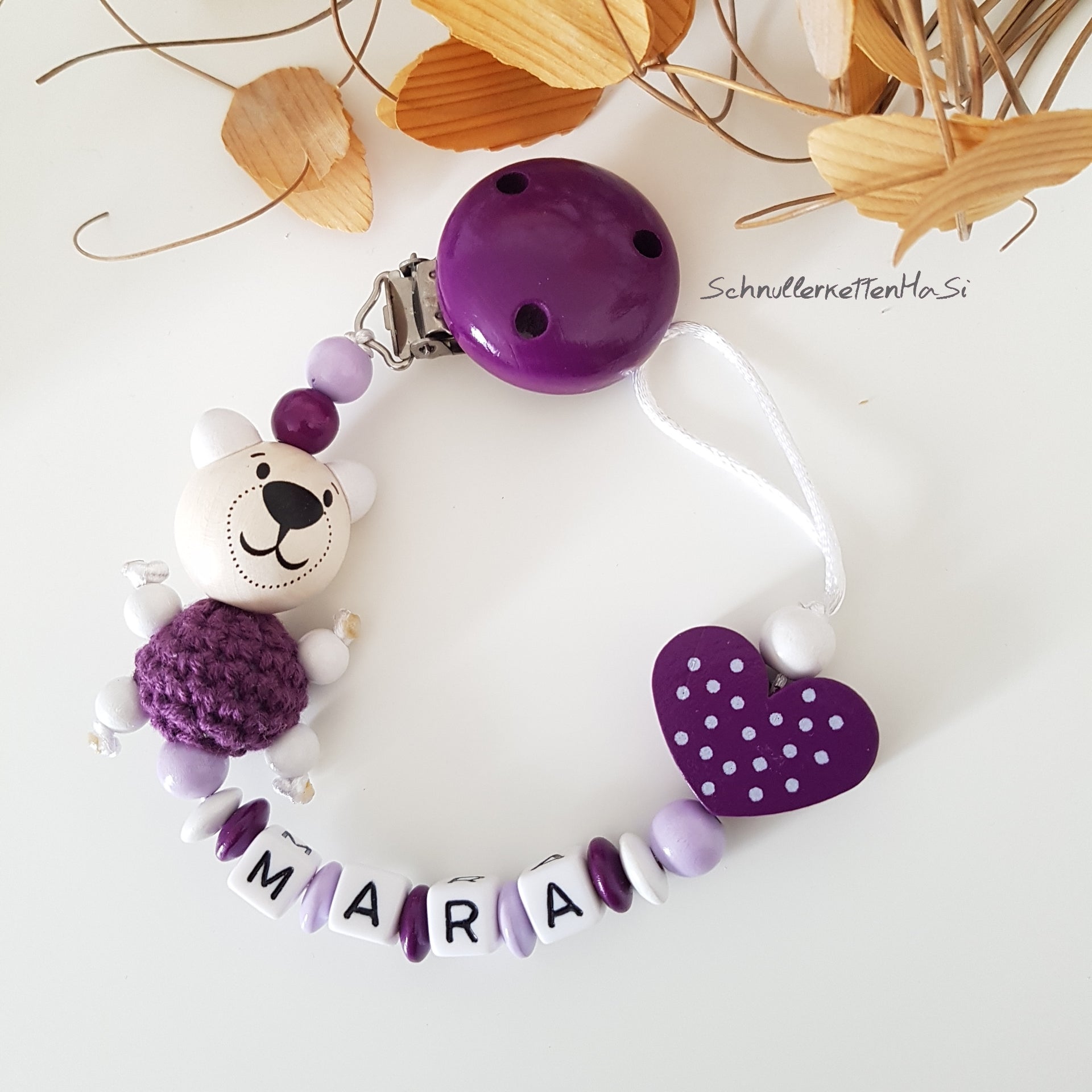 Schnullerkette mit Namen | Bär | Babygeschenke zur Geburt | personalisierte Schnullerkette