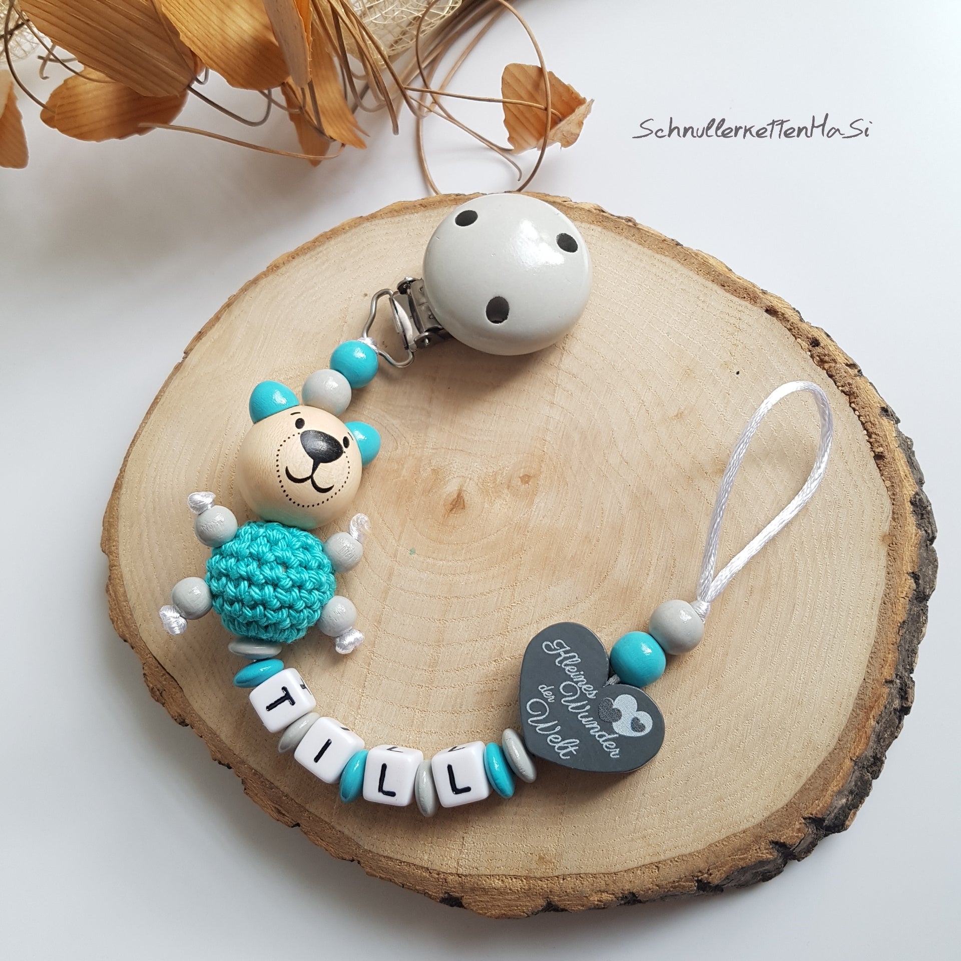 Schnullerkette mit Namen | Bär | Babygeschenke zur Geburt | personalisierte Schnullerkette
