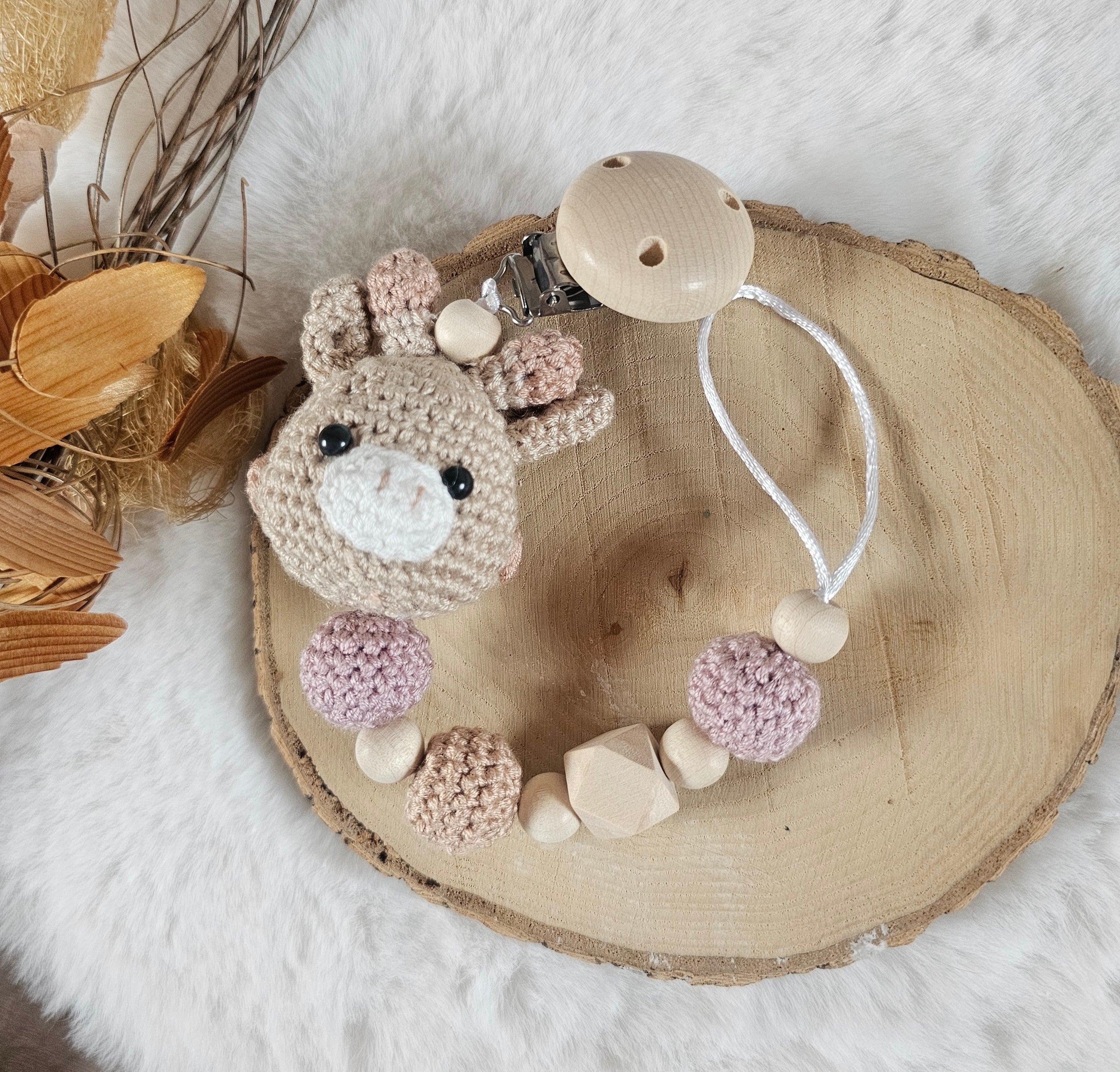 Schnullerkette ohne Namen | Giraffe | Babygeschenke zur Geburt | Taufgeschenk
