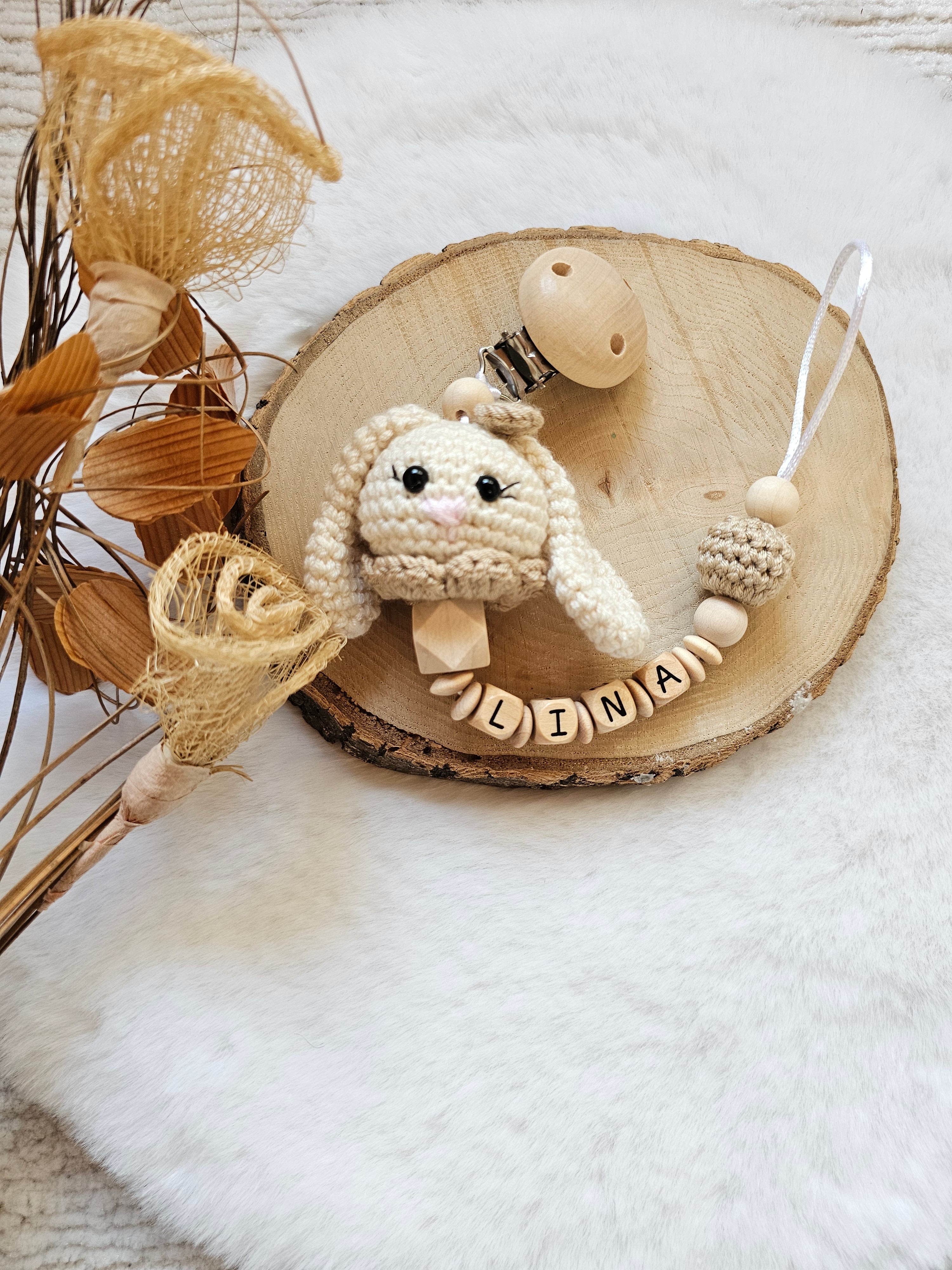 Schnullerkette mit Namen | Hase |Namenskette personalisiert | Babygeschenke zur Geburt