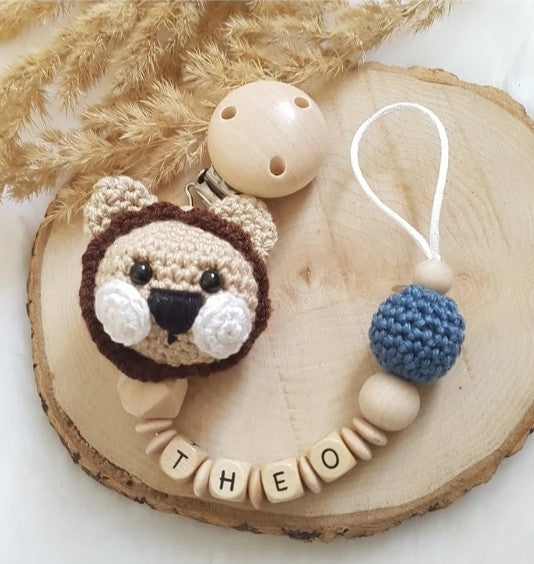 Schnullerkette mit Namen | Löwe | Babygeschenke zur Geburt | Schnullerkette personalisiert