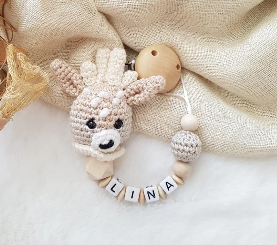 Schnullerkette mit Namen | Rehkitz |  personalisierte Schnullerkette | Babygeschenke zur Geburt