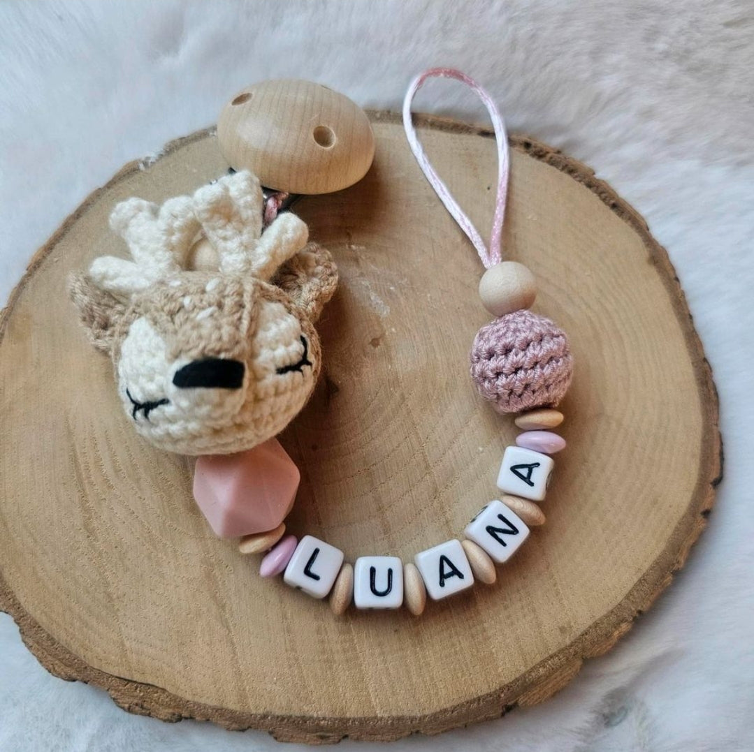 Schnullerkette mit Namen | Rehkitz | Babygeschenke zur Geburt | Namenskette personalisiert