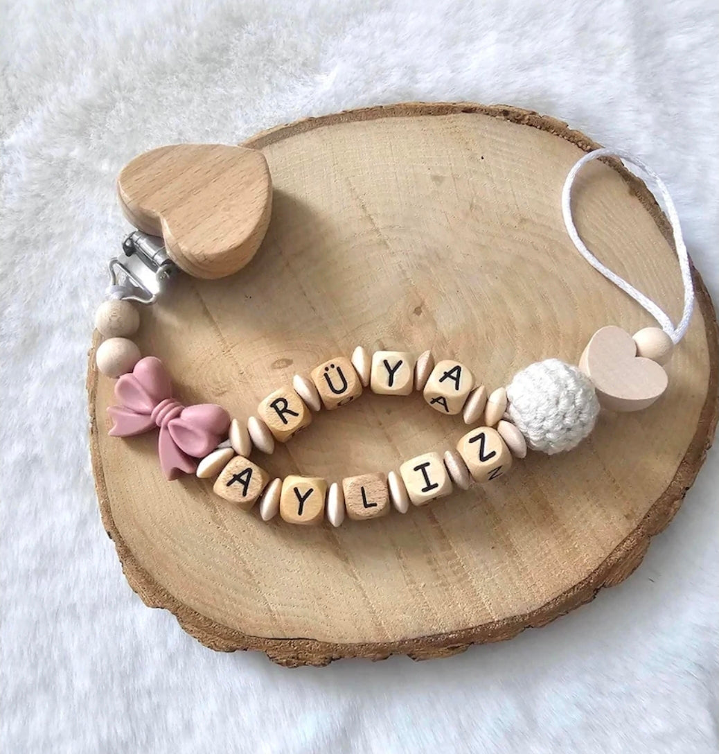 Schnullerkette mit Doppelnamen | Personalisierte Schnullerkette | Babygeschenke zur Geburt