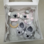 Baby Geschenkset Koala Mädchen – Schmusetier, Schnullerkette & Greifring
