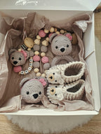 Baby Geschenkset Bär – Schnullerkette mit Namen