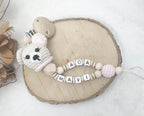 Baby Geschenkset Bär – Wagenspanner, Schnullerkette & Greifring -Rosa Mädchen