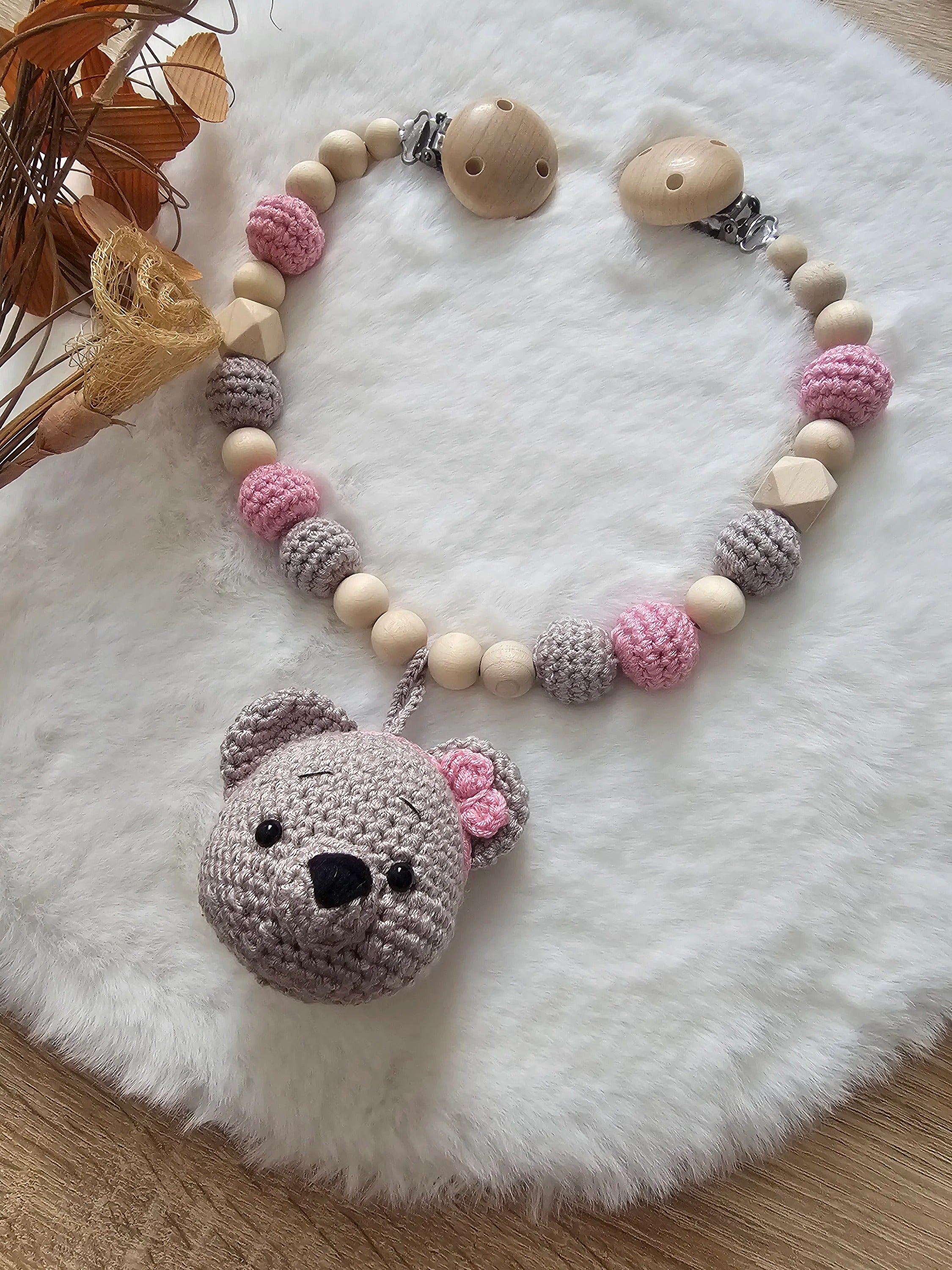 Baby Geschenkset Bär – Schnullerkette mit Namen