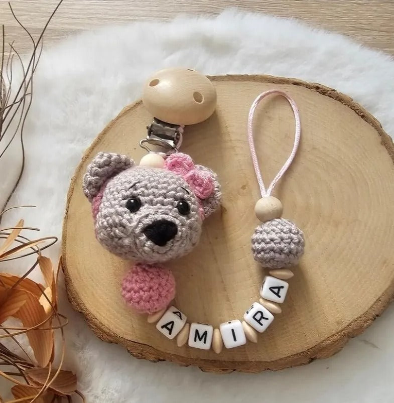 Baby Geschenkset Bär – Schnullerkette mit Namen