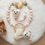 Baby Geschenkset Bär – Wagenspanner, Schnullerkette & Greifring -Rosa Mädchen