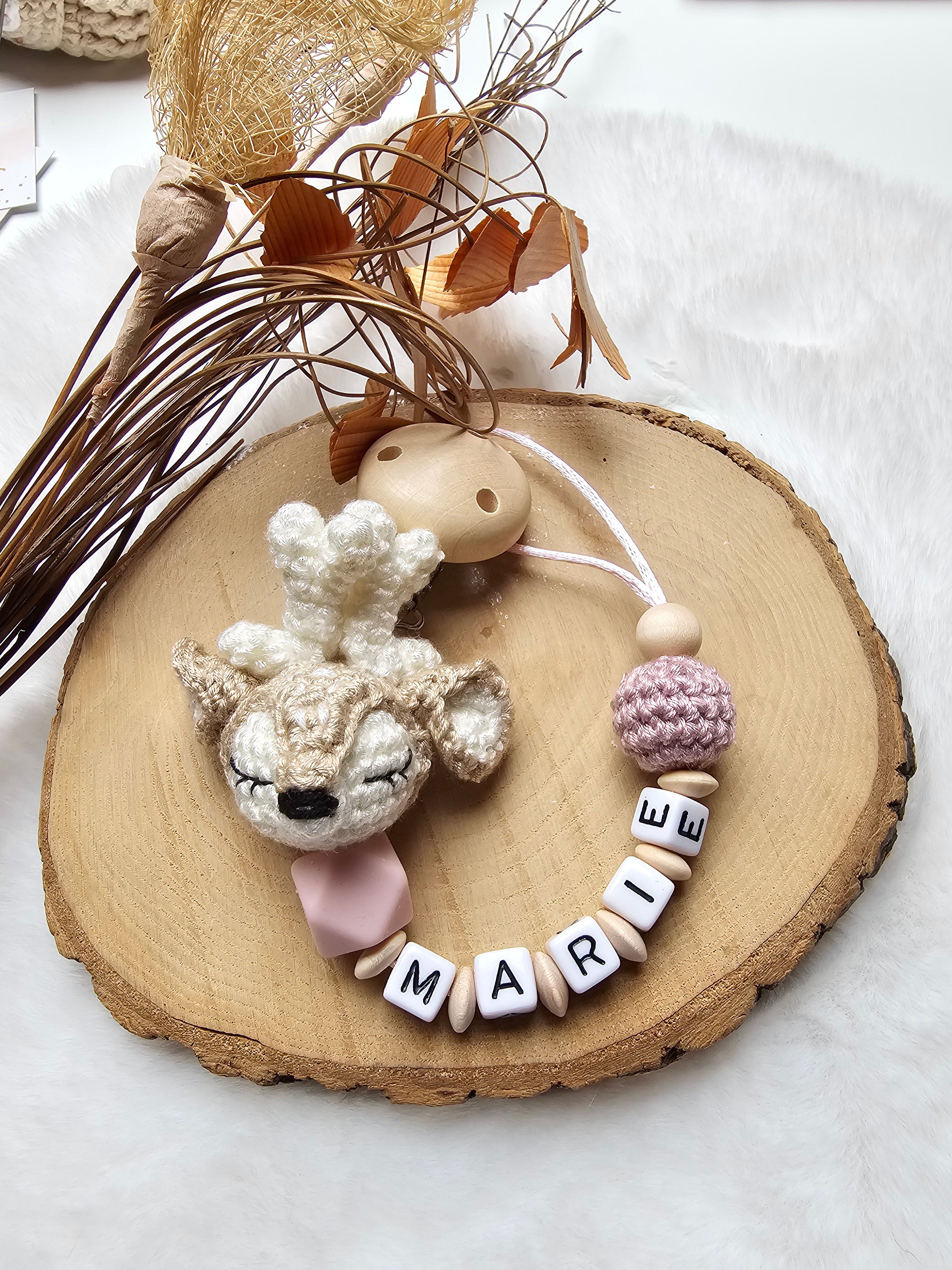 Baby Geschenkset Rehkitz – Kinderwagenkette, Schnullerkette & Greifring