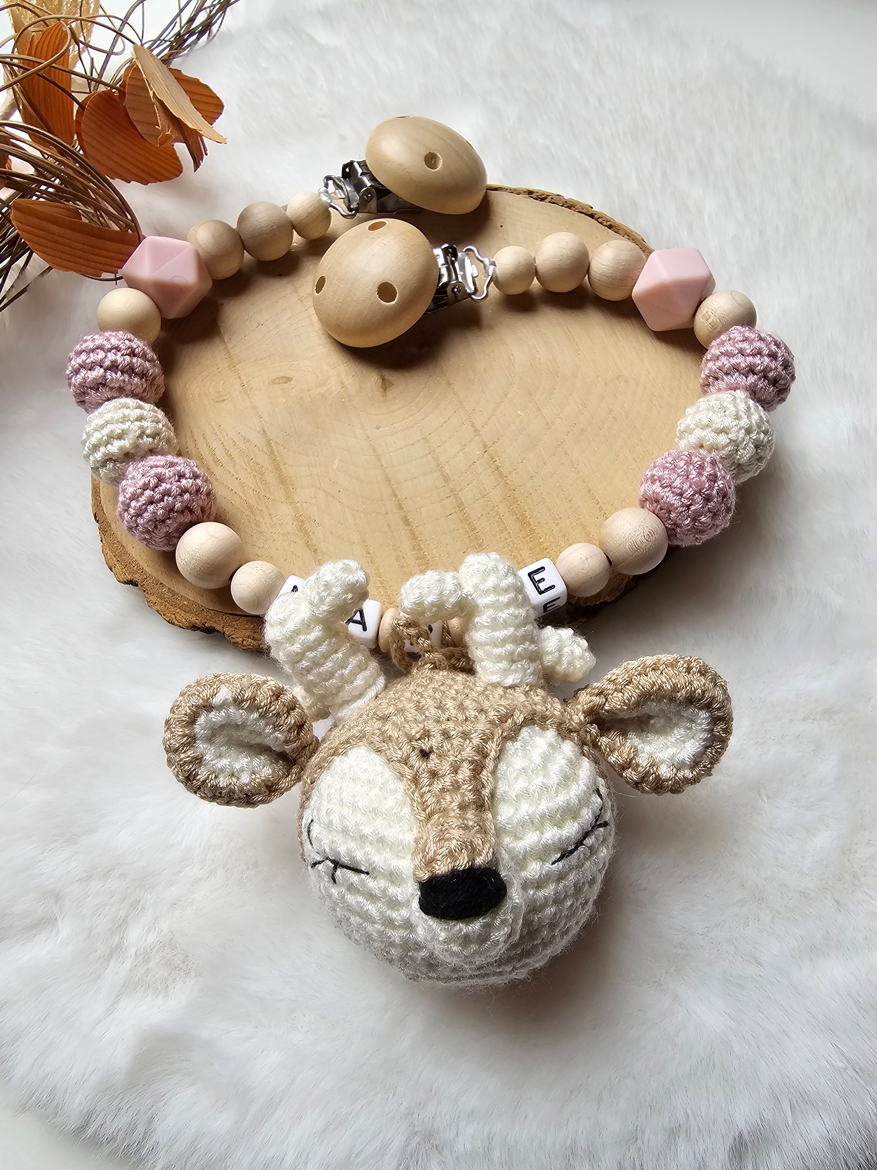 Baby Geschenkset Rehkitz – Kinderwagenkette, Schnullerkette & Greifring