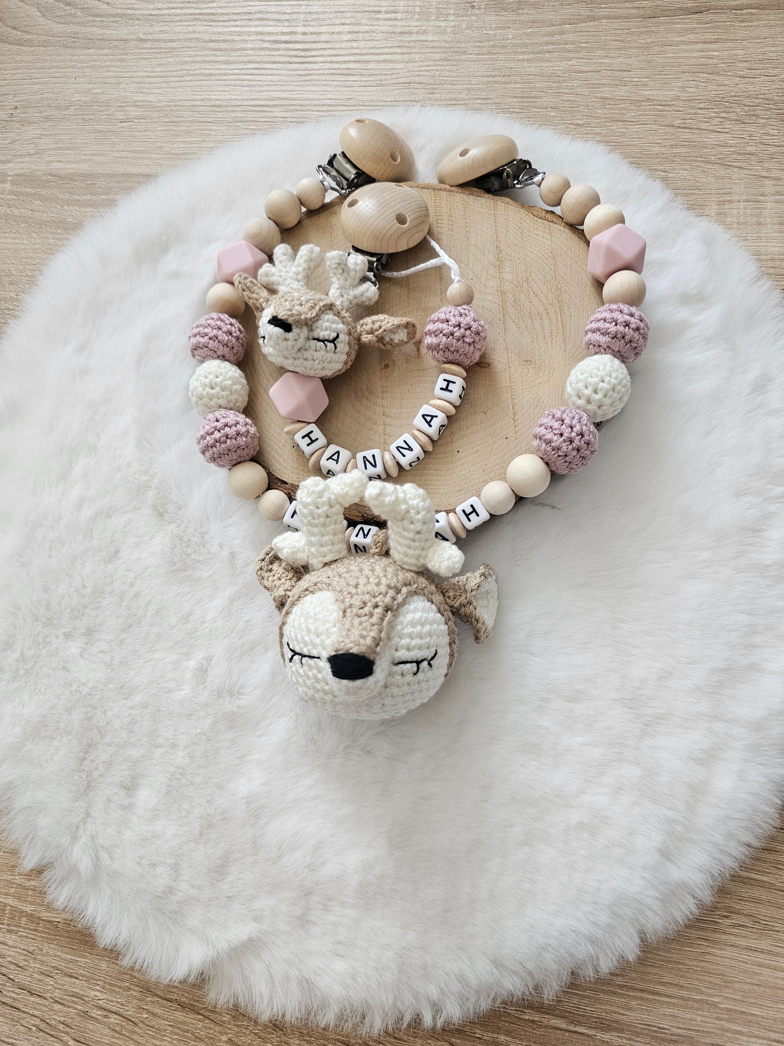 Baby Geschenkset Rehkitz – Kinderwagenkette, Schnullerkette & Greifring