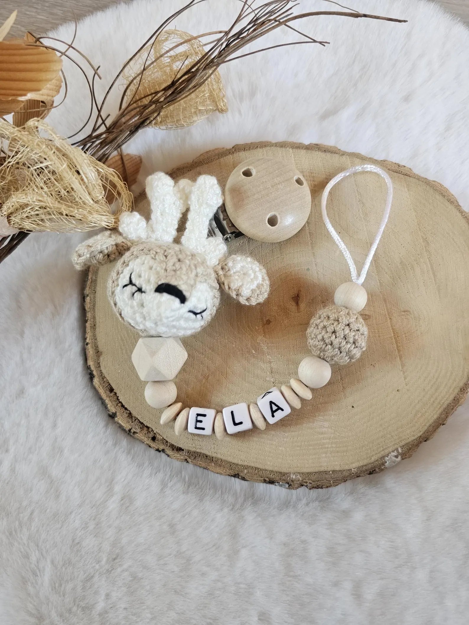 Schnullerkette Rehkitz mit Namen